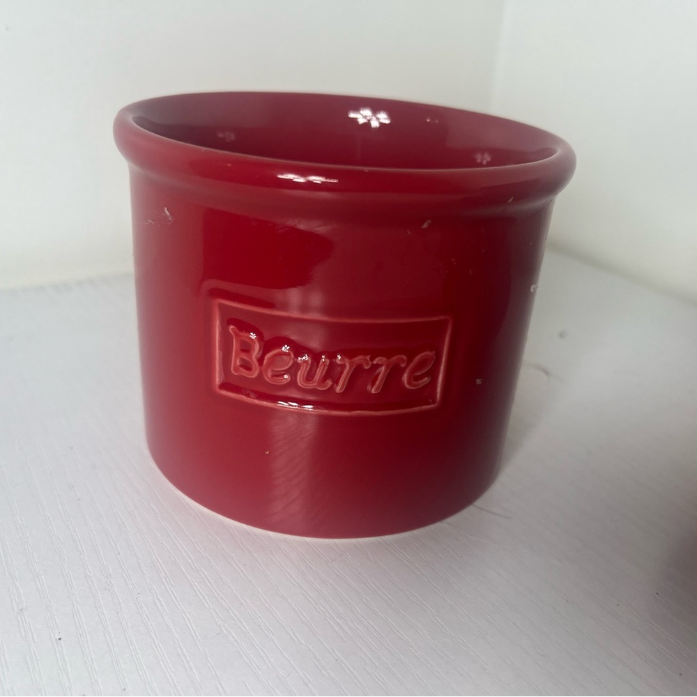 Butter Bell Crock Red French Butter Keeper Ceramic Countertop - Picture 6 of 10